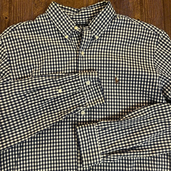 Ralph Lauren Shirt Mens L White Blue Check Long Sleeve Button Down Flesh Pony - Picture 1 of 16